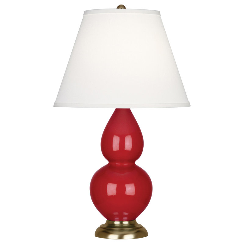 Small Double Gourd Ceramic Table Lamp, Ruby Red/Antique Brass