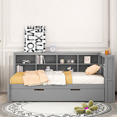 Modern Style Full Size Day Bed With Twin Size Trundle, Daybed With Storage Shelf And USB Charging Ports
