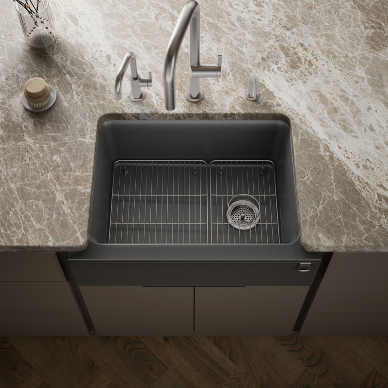 Cairn 29-11/16 In. Undermount Single-Bowl Farmhouse Kitchen Sink, Matte Graphite