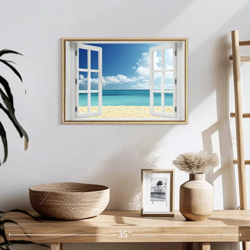 Fenêtre à distance Azemar, Cadre flottant en bois naturel, 19 po x 13 po