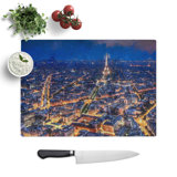 Glass Eiffel Tower Paris Skyline at Dusk in Abstract Chopping Board