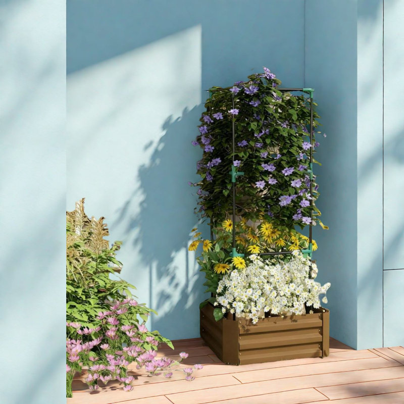 Jardinières en acier durables avec treillis extensible, compactes et fonctionnelles pour l'extérieur