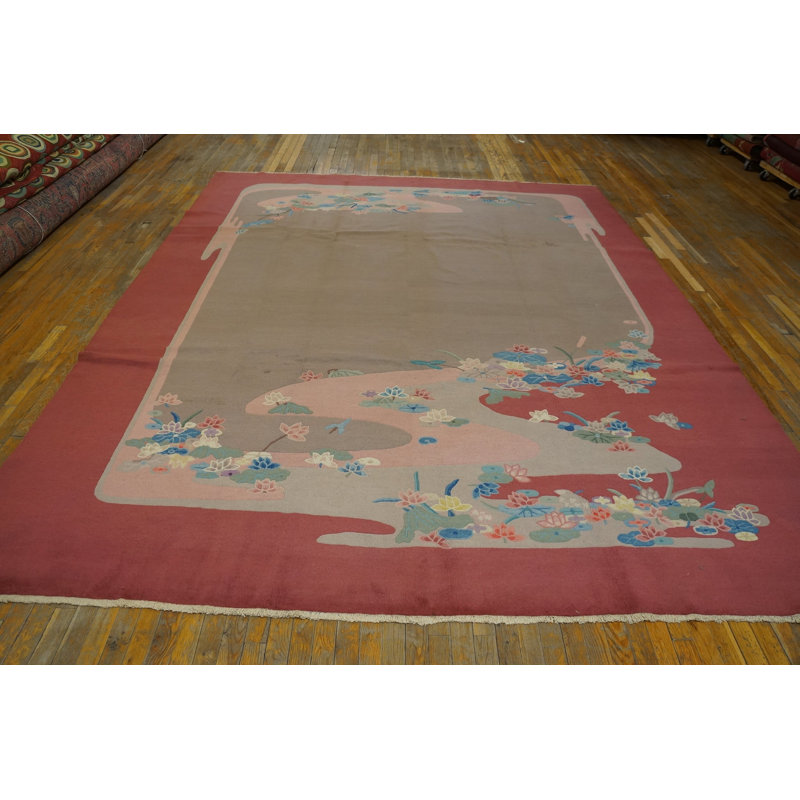 Cream Color Antique Artistic Floral Pattern Chinese Deco Wool Rug