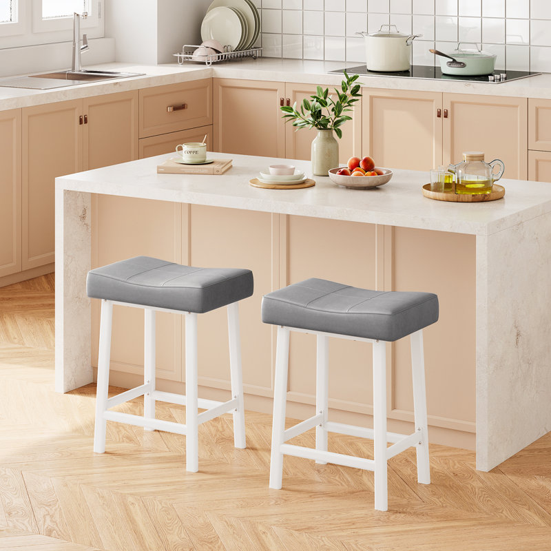 Counter Stool with Metal Frame, White + grey cushion-4 pieces