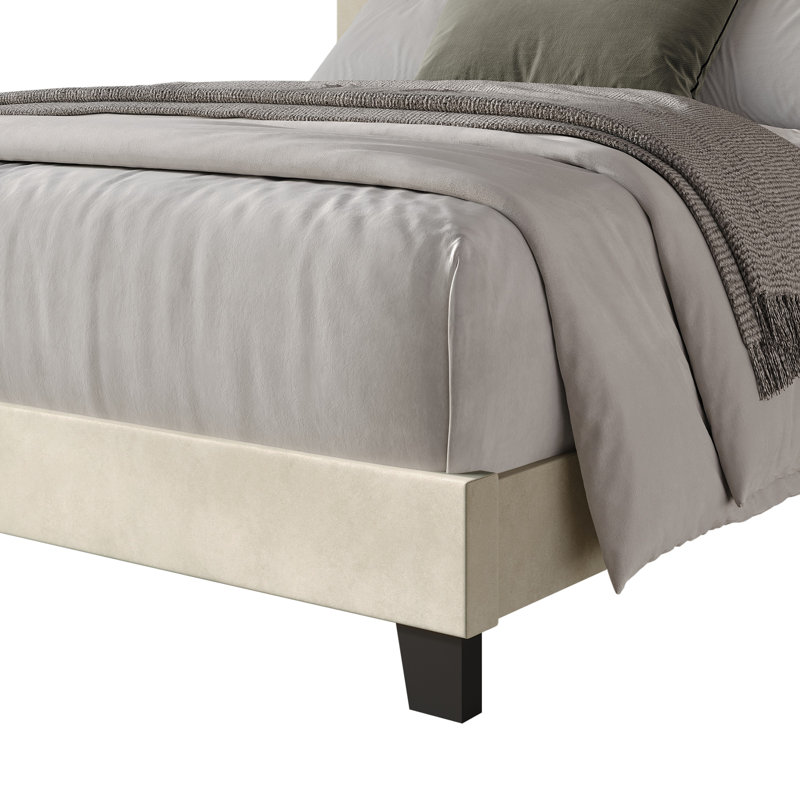 Mailiah Twin Upholstered Panel Bed, Beige, Queen