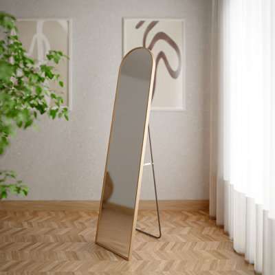  Skinee Floor Mirror in a Gold Aluminum Frame, 14"x60"