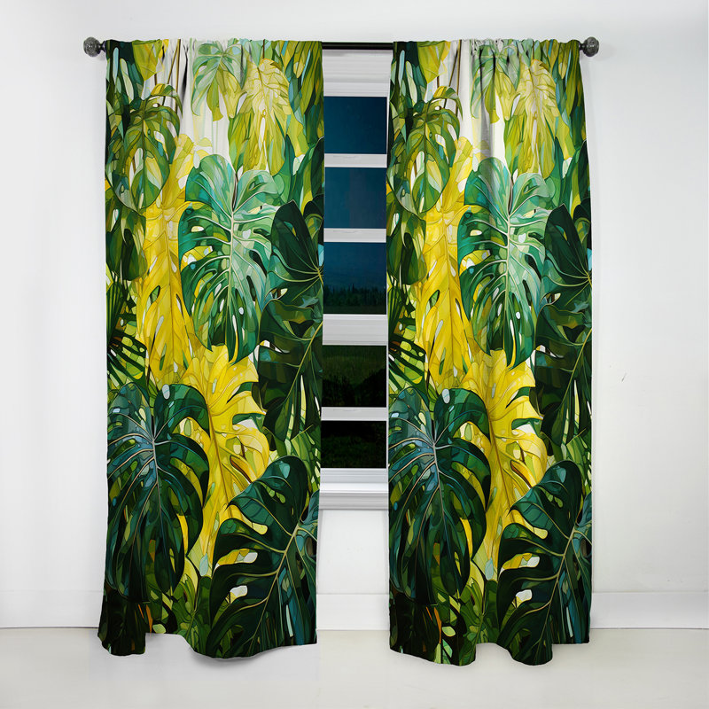 Panneau de rideau tropical, motif occultant de motif de plante de la jungle - Jungle de plantes vertes et jaunes