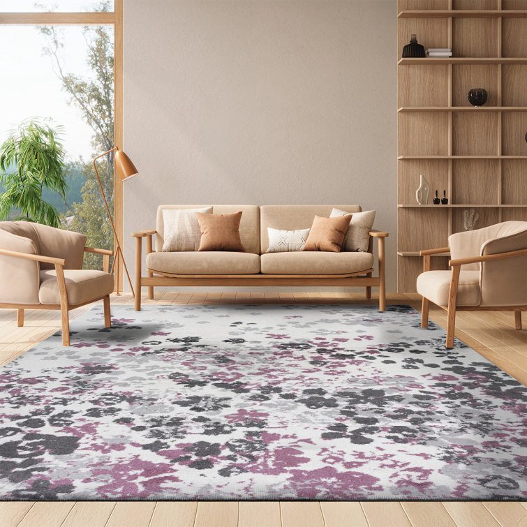 Makeba Floral Ivory/Gray/Purple Area Rug