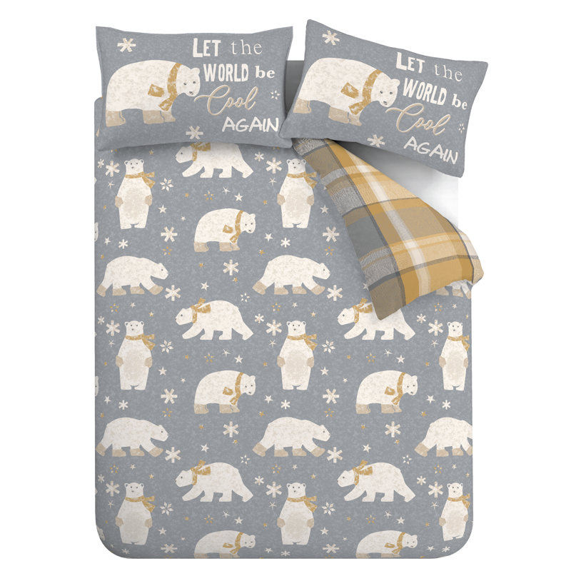 Brushed Polar Bear Duvet Cover Set, Single Duvet Cover + 1 Standard Pillowcase