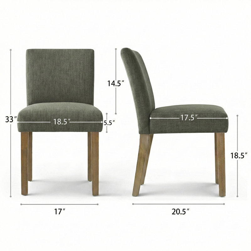 Dawniel Set of 6 Linen Upholstered 18.5'' Seat Height Solid Wood Dining Chair, Dark Green