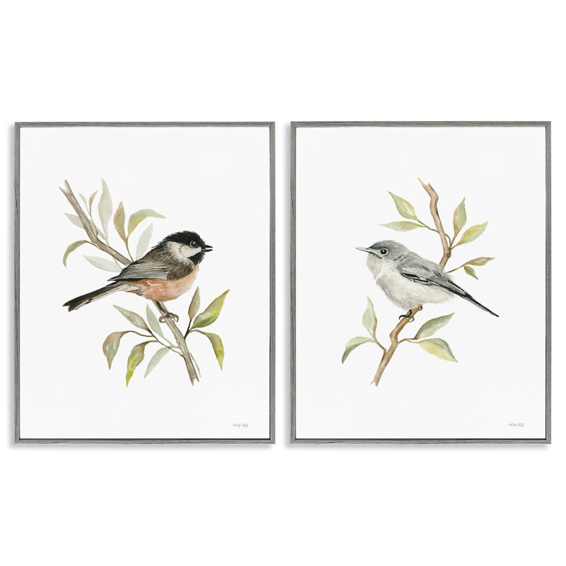 «Small Birds on Branches», ensemble de 2 estampes numériques encadrées par Cindy Jacobs, Giclée encadrée noir minuit