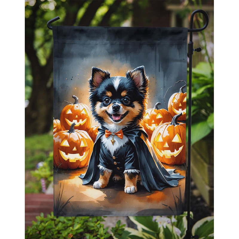Puppy Halloween Garden Flag, Balck and Tan Pomeranian