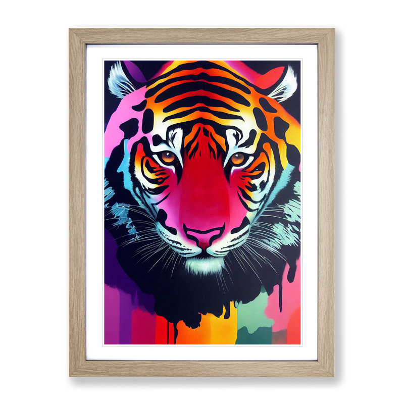 Painted Tiger No.6 Abstract - Wall Art, 66cm H x 48cm W, Oak Framed
