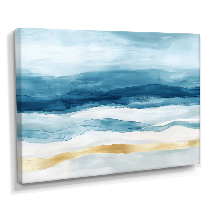 Tropical Wave Wall Art, Blue Gold Ocean Canvas, Blue Tropical Beach Ripples, H 30 po x l 40 po, Toile tendue