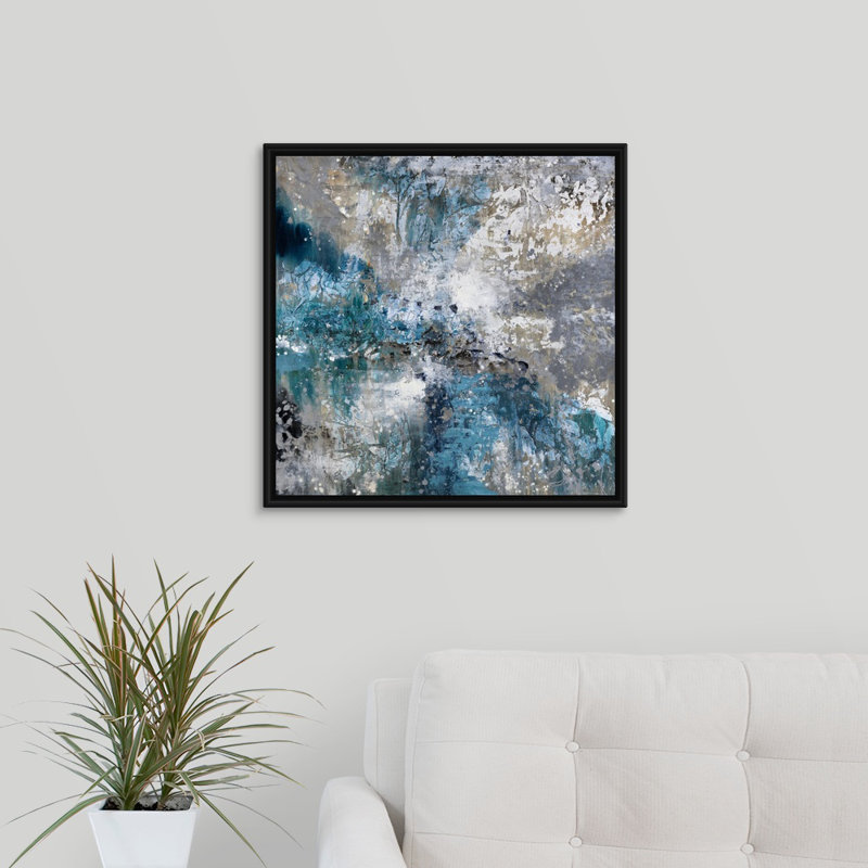 « pacific rêve », peinture sur toile, H 21,7 po x l 21,7 po x P 1,75 po, Cadre flottant noir
