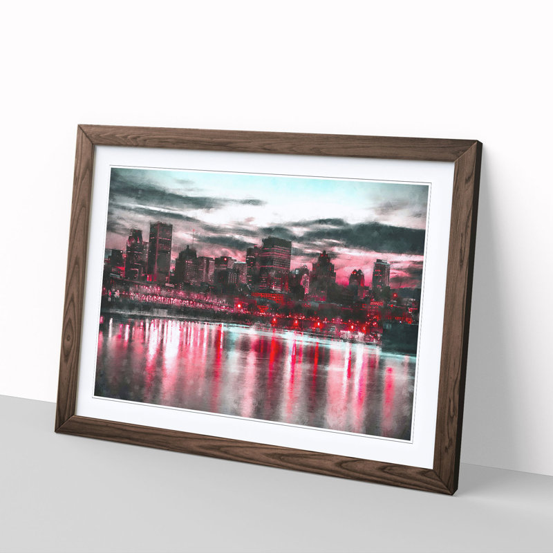 The Montreal Canada Skyline - Picture Frame Painting Print, 62cm H x 87cm W x 2cm D, Walnut Framed