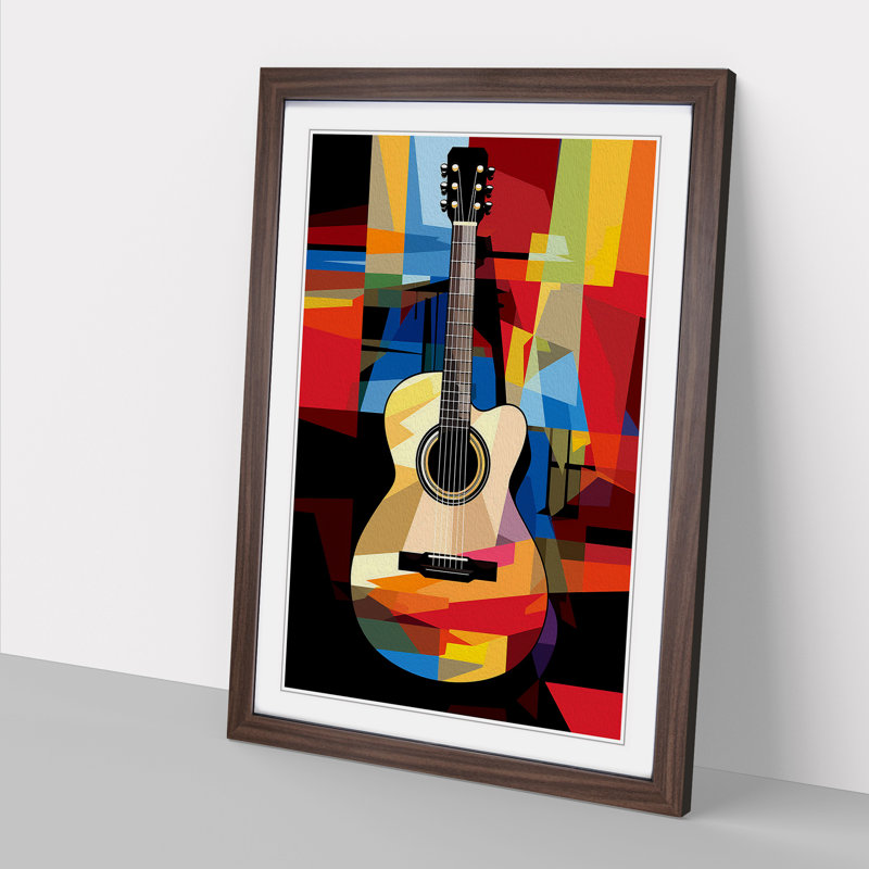 Acoustic Guitar Pop - Single Picture Frame Print on Wood, 46cm H x 34cm W x 2cm D, Walnut