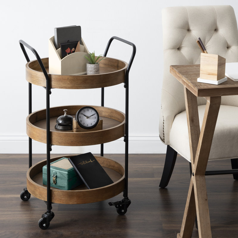 Rayle Round Solid Wood Bar Cart