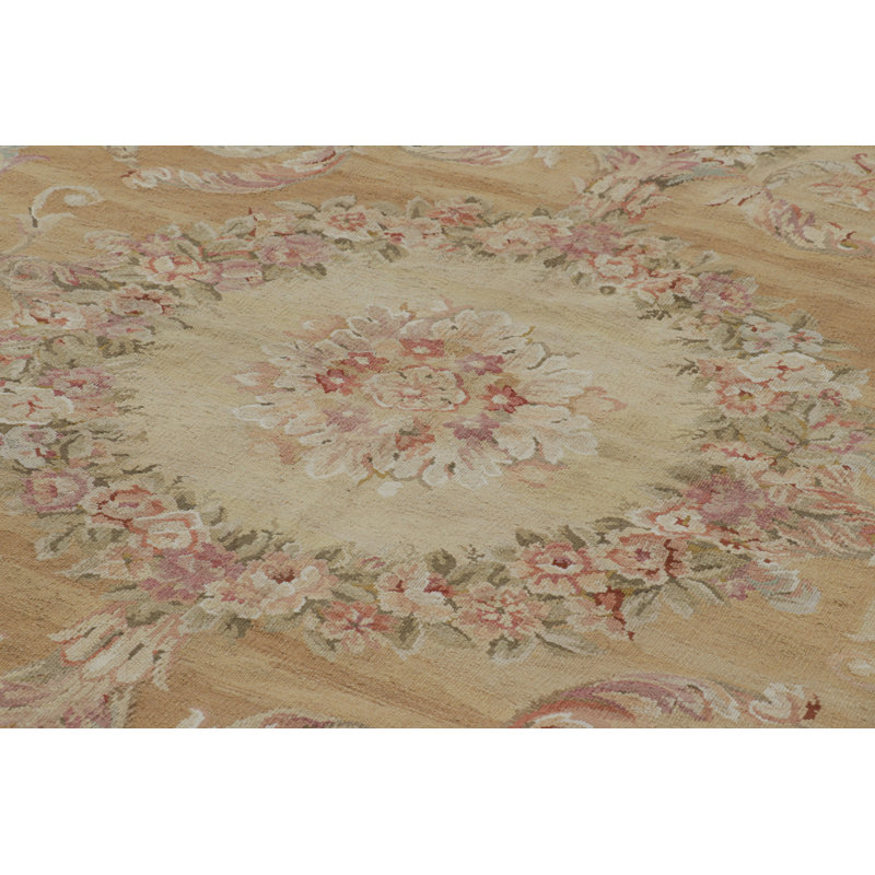 Rug & Kilim’S Aubusson Style Rug In Light Gold And Cream With Floral Medallion