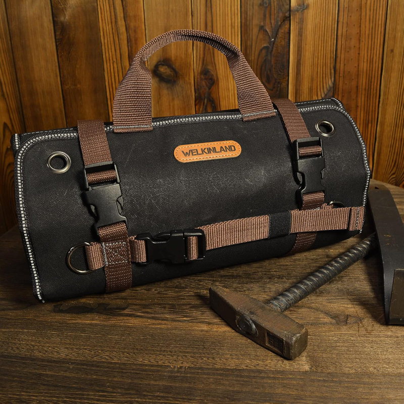 Heavy-Duty Waxed Canvas Tool roll, 15-Pockets Tool Wrap Roll