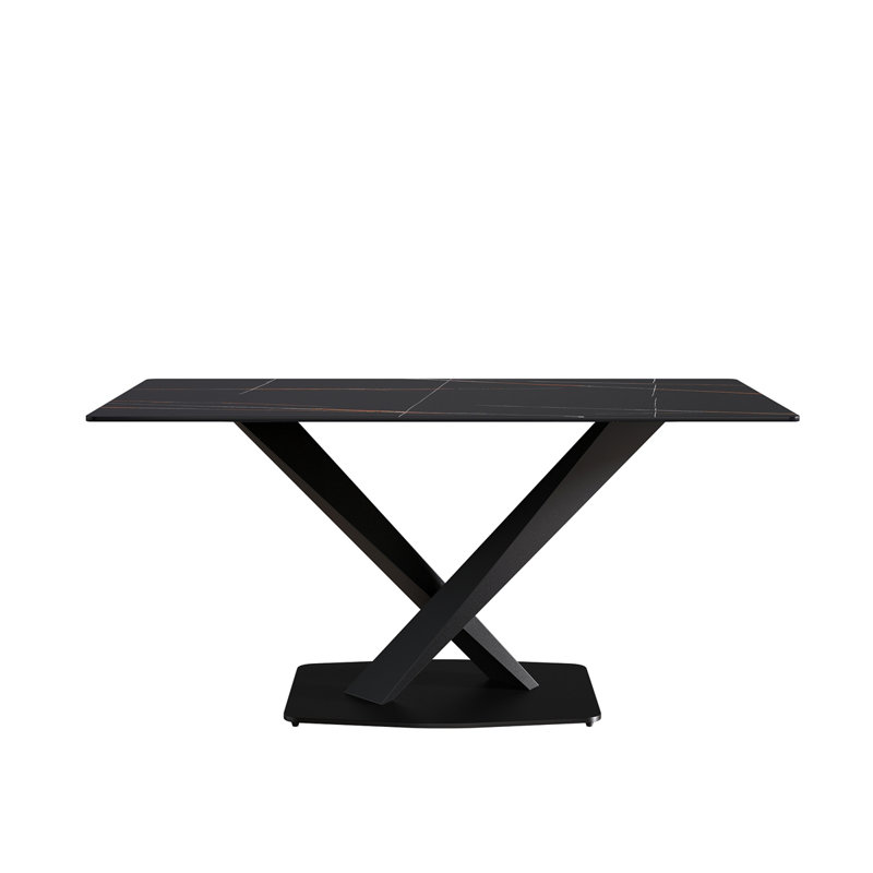 Sintered Stone Dining Table, Black, 29.53” H x 63" W x 35.4" D, Black