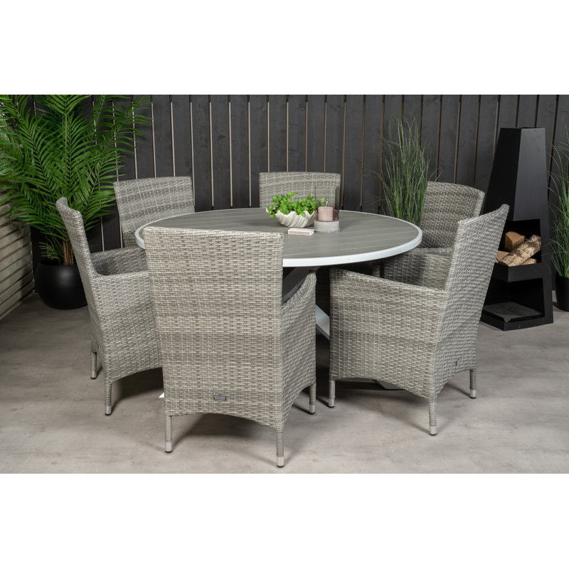 Akia 6 - Person Patio Dining Set with Round Table , Cushions Included, Grey