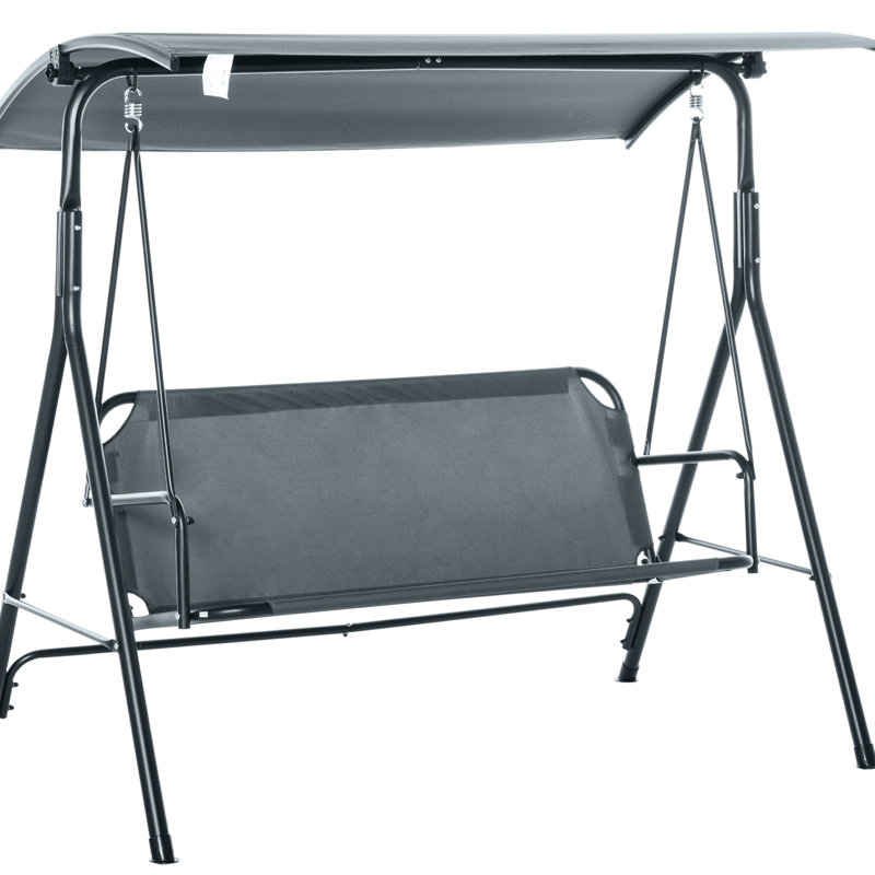Balancelle de terrasse 3 places, structure en acier, auvent réglable pour l'ombre, grise, siège confortable et spacieux, capacité, acier gris, inclinable pour une ambiance extérieure relaxante