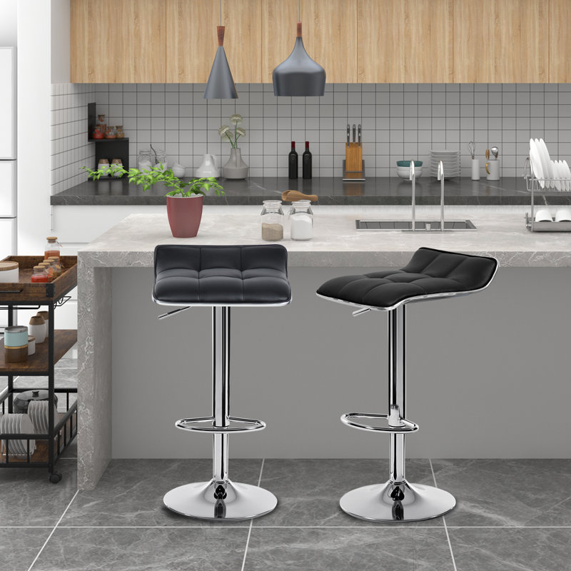 Chrome Plated Steel Bar Stool, Black