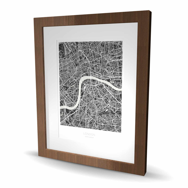 Carte graphique de Londres - reproduction encadrée monochrome pour la décoration