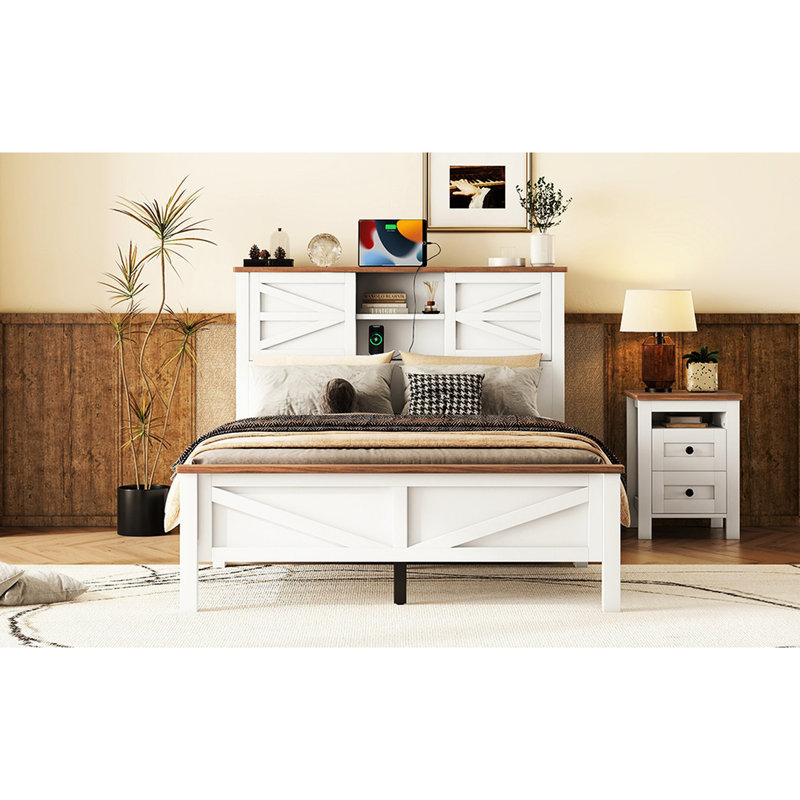 Lit plateforme double Rustic, Lit double, Blanc