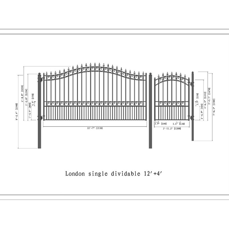 Black Steel Privacy Driveway Gate with Pedestrian Access