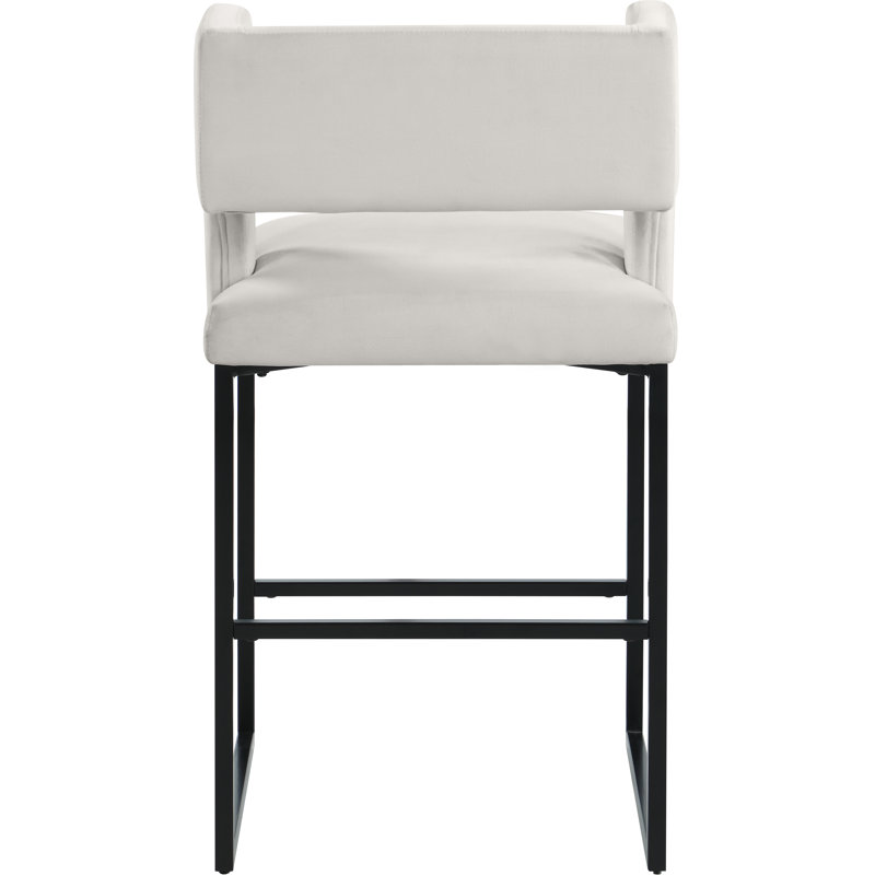 Caleb 26" Counter Stool, Matte Black, Cream Velvet