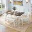 Ensemble de table de salle à manger extensible 6 pièces pour 6 personnes, ensemble de salle à manger de cuisine moderne avec 4 chaises rembourrées et 1 banc, ensemble de salle à manger à lattes en bois d'hévéa pour un usage familial-771576469-771576467