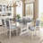 7-Piece Updated 76.9Inch Extendable Trestle Dining Table Set With Removable Leaf
