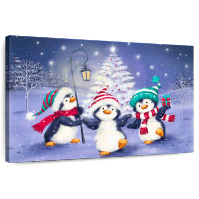 Three Penguins With Christmas Tree