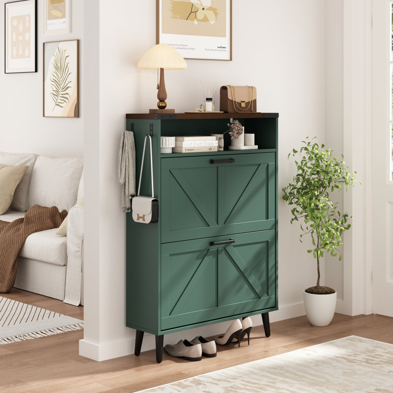 Armoire de rangement à chaussures avec portes réglables, Vert, 2