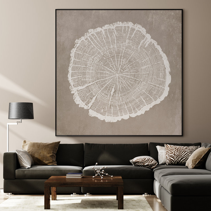 Très grand arbre rustique, impression d'art mural inspiré d'une tranche de bois naturel pour le salon ou la chambre à coucher, assemblage de cadre requis