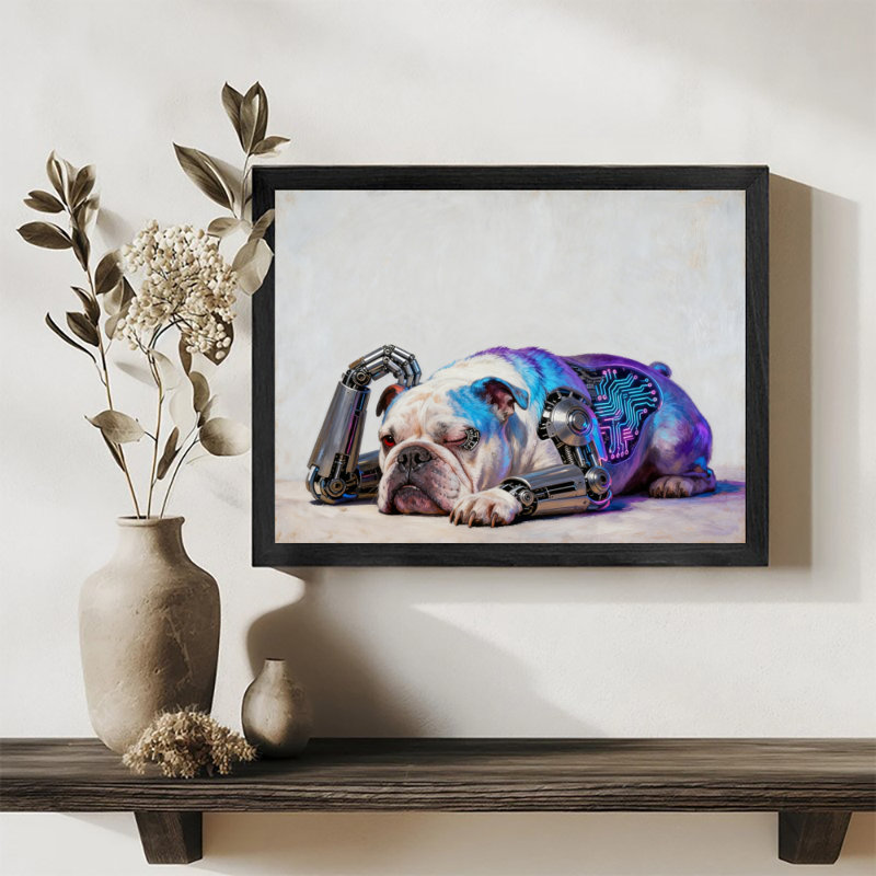 Reproduction d'art encadré noir, bouledogue mécanique rétro, style Cyberpunk, H 9 po x l 11 po