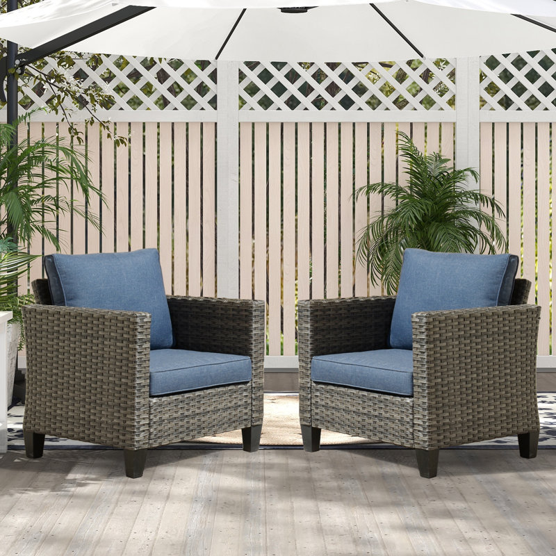 Chaises d'extérieur en osier 2 places Allcot pour 2 personnes avec coussins confortables, Bleu denim