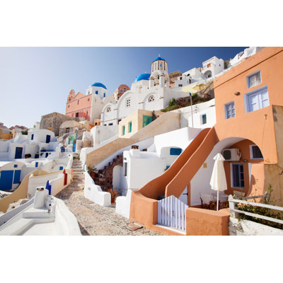 Gonsalez Residential Street In Santorini by Monpetit - Wrapped Canvas Print