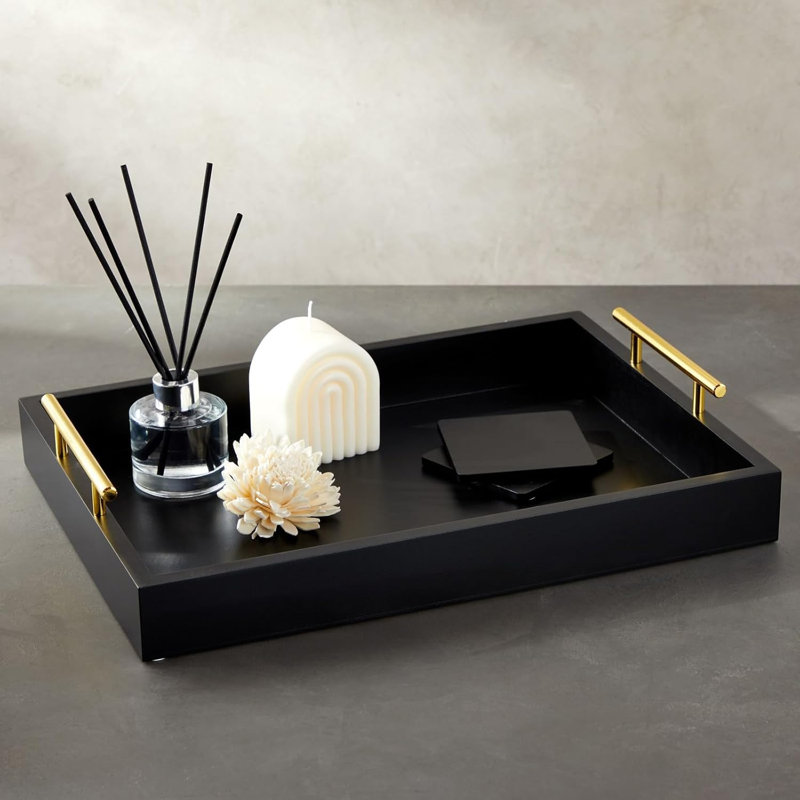 Decorative Serving Tray - Versatile Coffee Table Tray Set Includes Coasters For Home Organization And Stylish Display, Black