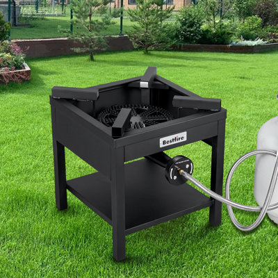 Heavy-Duty 260,000 BTU Propane Stove - Commercial-Grade Outdoor Burner with 0-30 PSI Control & Steel Braided Gas Line