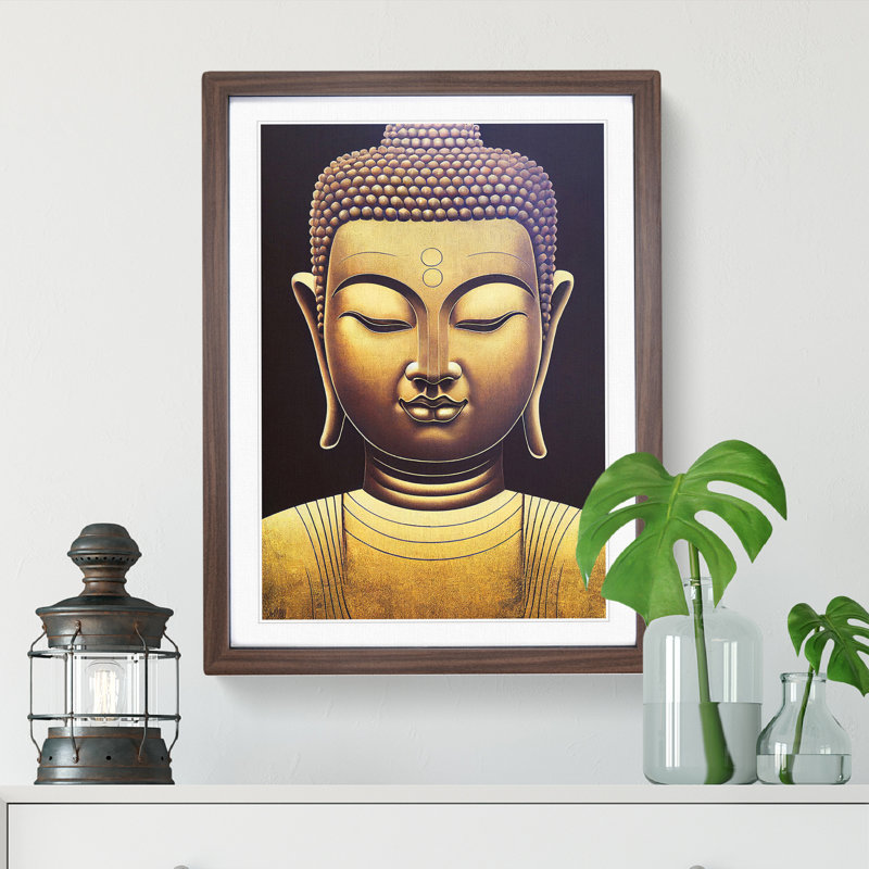 Golden Buddha No.3 - Single Picture Frame Painting, 34cm H x 25cm W x 2cm D, Walnut