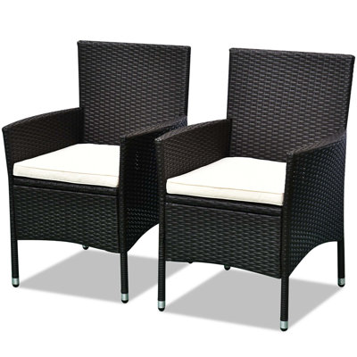 Outsunny 2 PCS Rattan Wicker Dining Chairs With Cushions And Anti-Slip Foot,Patio Stackable Chairs Set For Backyard,Garden,Lawn,Dark Coffee