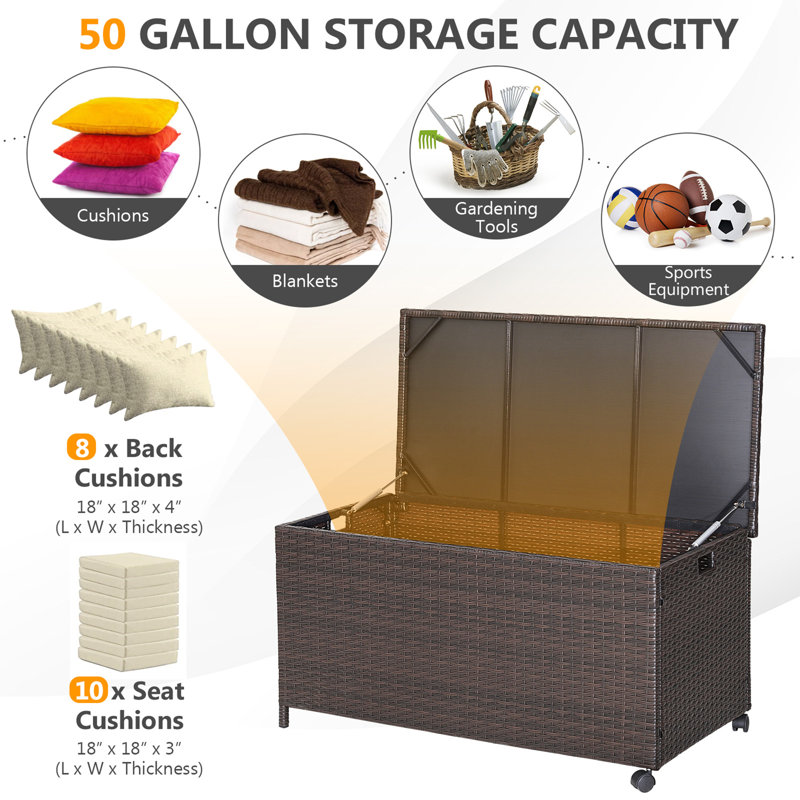 Coffre de terrasse en osier 50 gallons Gymax
