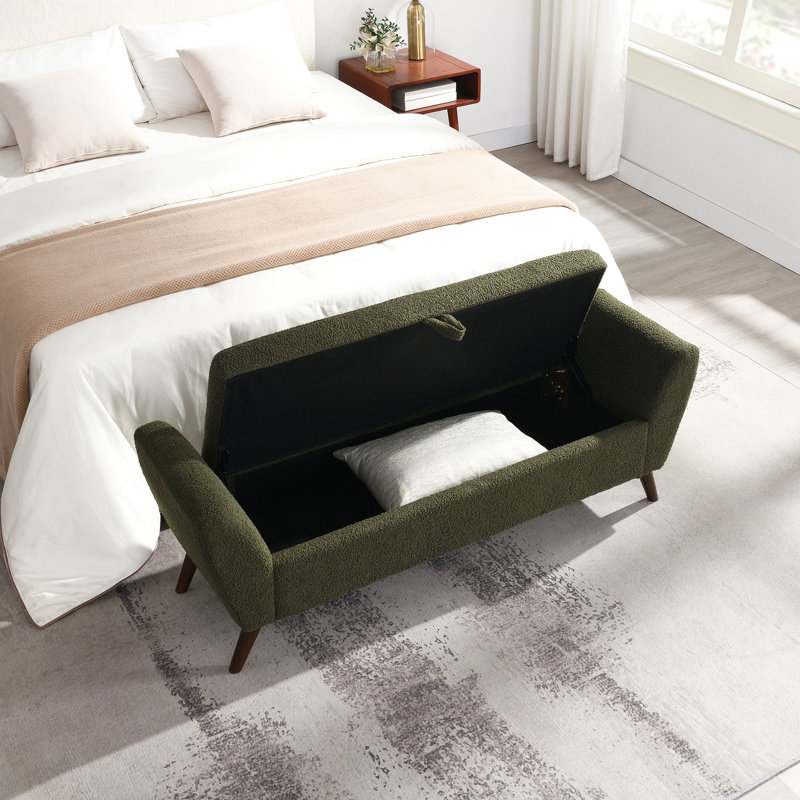 Upholstered Bench With Storage, Olive Green