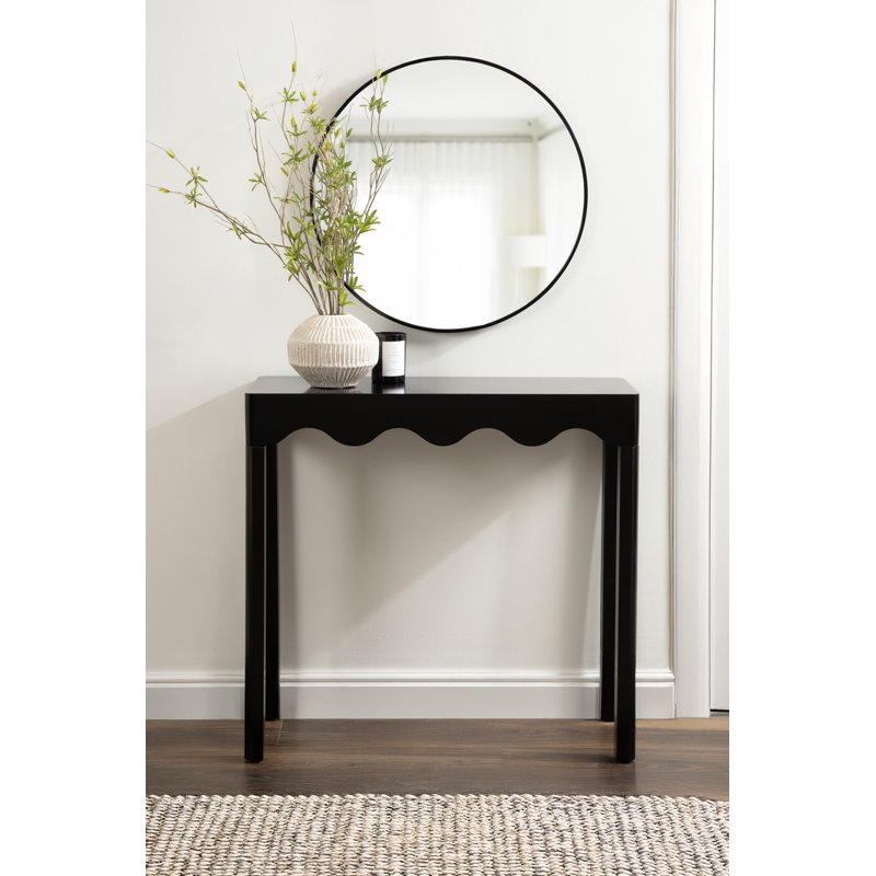 Maida Rectangle Wooden Curvy Console Table, Black