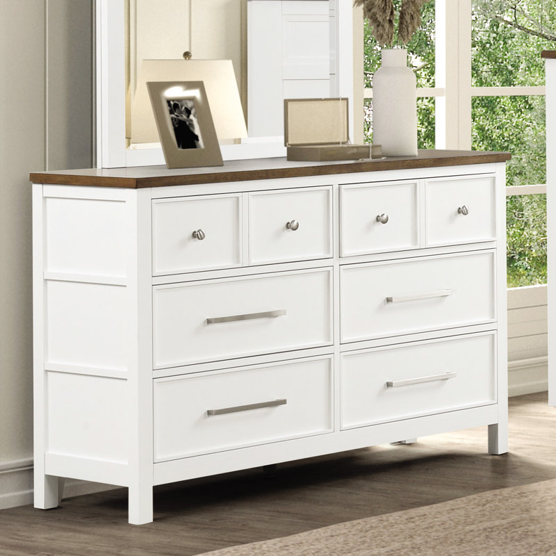 Commode 6 tiroirs Lonegan, Blanc, brun
