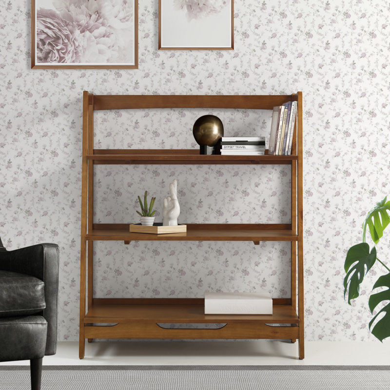 Ashvihan Mid Century Solid Wood Open Shelving Unit, Castanho