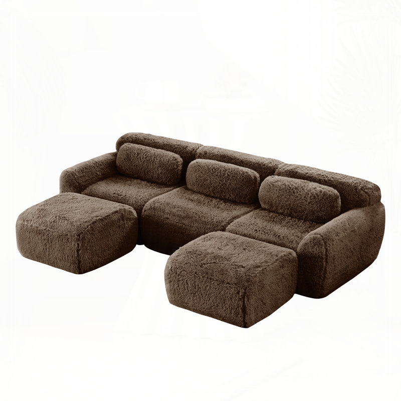 Canapé en forme de U sans os 32D haute densité, conception de fond anti-dérapant avec combinaison sans chaise, 3, Chocolat